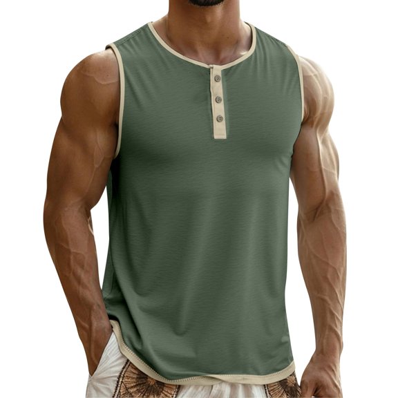 uikmnh Tank Tops Men Linen Button Up Sleeveless Tank Top for Casual Everyday Wear and Versatile Layering Size:S