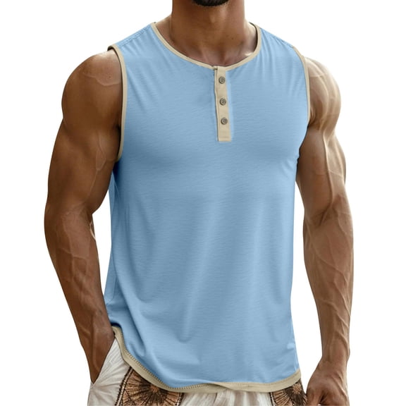 uikmnh Tank Tops Men Linen Button Up Sleeveless Tank Top for Casual Everyday Wear and Versatile Layering Size:S