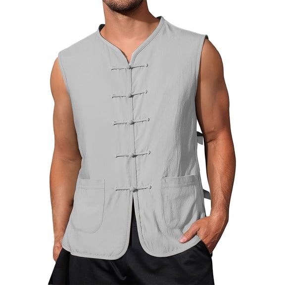 uikmnh Tank Tops Men Traditional Sleeveless Linen Vest for Casual Wear and Arts Training Size:M