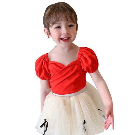 uikmnh Tops Girls Summer Short Sleeve Tee Top Comfortable Casual Shirt for Children Youth Size:5-6 Years