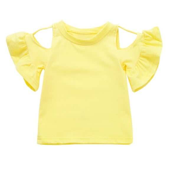 uikmnh Teen Tops Girls off Shoulder Ruffle Sleeve Blouse Solid Color Casual Top Tee Shirt for Kids Toddler Size:18-24 Months