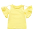 thumbnail image 1 of uikmnh Tops Girls off Shoulder Ruffle Sleeve Blouse Solid Color Casual Top Tee Shirt for Kids Toddler Size:6-12 Months, 1 of 3