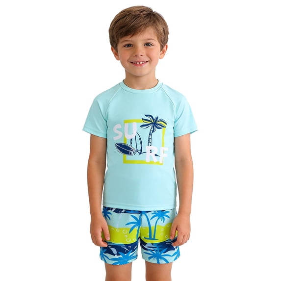 uikmnh Toddler Boys' Surfing Print Two Piece Swimsuit Stripe Tree Swim Shorts Size:3-4 Years