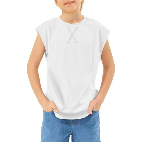uikmnh Tops for Teens Boys Athletic Sleeveless Crewneck Tank Top Tees for Kids Casual Summer Wear Size:7-8 Years