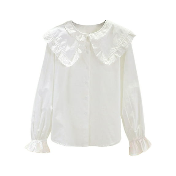 lnmuld Elegant Girls Summer Tops Long Sleeve Party Blouse Ruffled Button Down Shirt for School and formal Occasions Size:10-11 Years