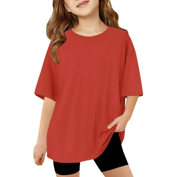 uikmnh Tops for Teens Girls Casual Summer Oversized Short Sleeve Crewneck Basic Tee Shirts for Children Kids Size:3-4 Years