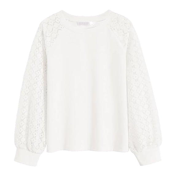 uikmnh Tops for Teens Girls Long Sleeve Lace Trim Blouse Floral Embroidery Loose Fit Casual Top for School Daily Wear Size:13-14 Years