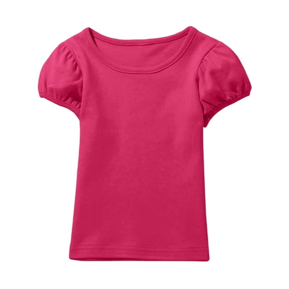 uikmnh Tops for Teens Girls Soft Puff Sleeve Tee Short Sleeve Casual Comfortable Top for Toddler Kids Blouse Size:1-2 Years