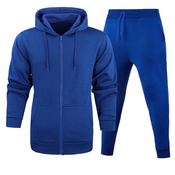 uikmnh Two Piece Outfits Solid Color Men's Autumn Hooded Sweatshirt Set Hooded Sweatshirt and Casual Pants Set Size:2XL