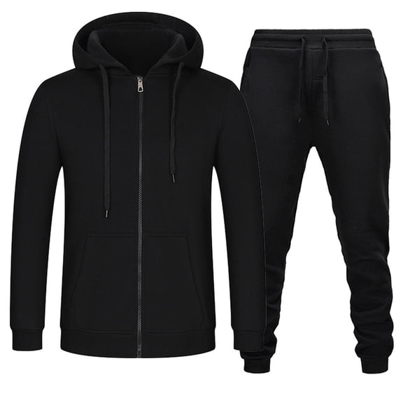 uikmnh Two Piece Outfits Solid Color Men's Autumn Hooded Sweatshirt Set Hooded Sweatshirt and Casual Pants Set Size:S