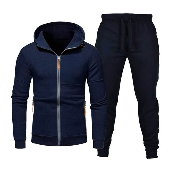 uikmnh Two Piece Outfits Solid Color Men's Autumn Sports Fitness Casual Hooded Sweatshirt Suit Size:M
