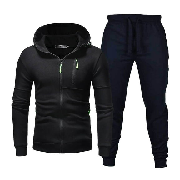uikmnh Two Piece Outfits Solid Color Men's Autumn Sports Fitness Casual Hooded Sweatshirt Suit Size:M