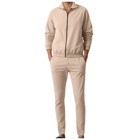 uikmnh Two Piece Outfits Solid Color Men's Autumn and Winter Sports Suit with Reflective Strips Long Coat and Trousers Suit Size:XL