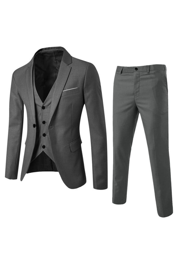 Two Piece Outfits Solid Color Men's Business formal Wedding Party Party Leisure Senior Stretch Slim Suit Vest Jacket Three Sets Size:M