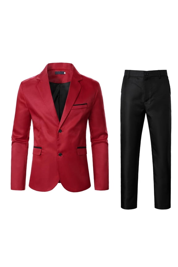 Two Piece Outfits Solid Color Mens Business Wedding Banquet Prom Casual Stretch Slim Fit Classic Fit Tuxedo Blazer and Pants Two Piece Size:S