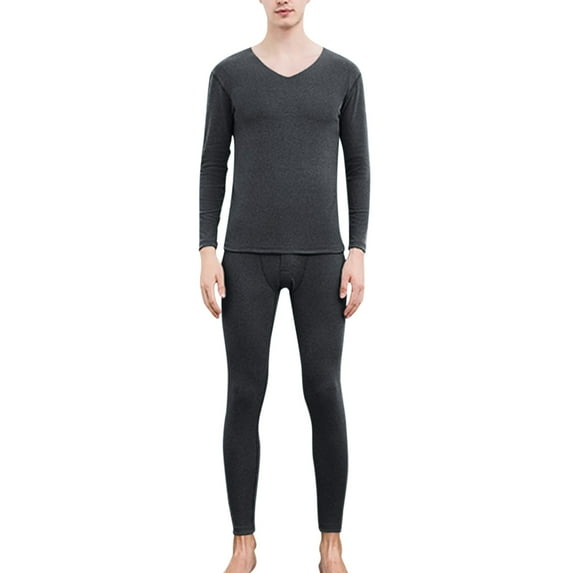 uikmnh Two Piece Outfits Solid Color Mens Milk Silk Constant Temperature Seamless Autumn and Winter Thermal Underwear Set Clothes Trousers Size:2XL