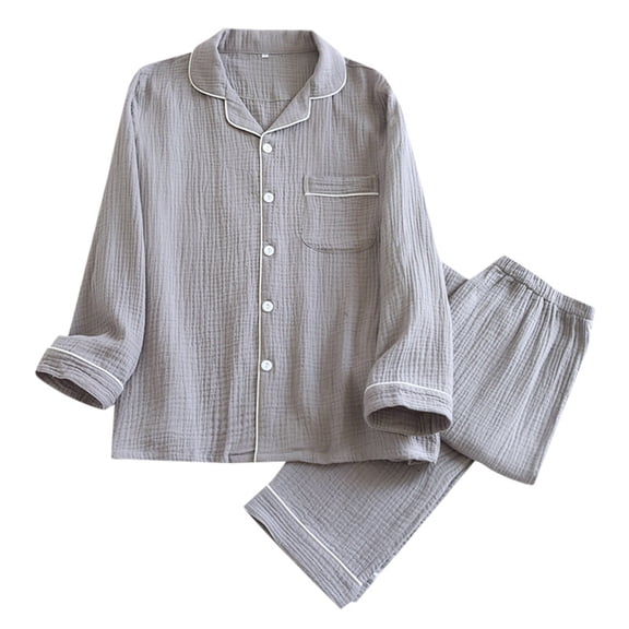 uikmnh Two Piece Set Solid Color Men's Sets Button Wear Wear Home Sleep Set Tops+Pants Size:2XL