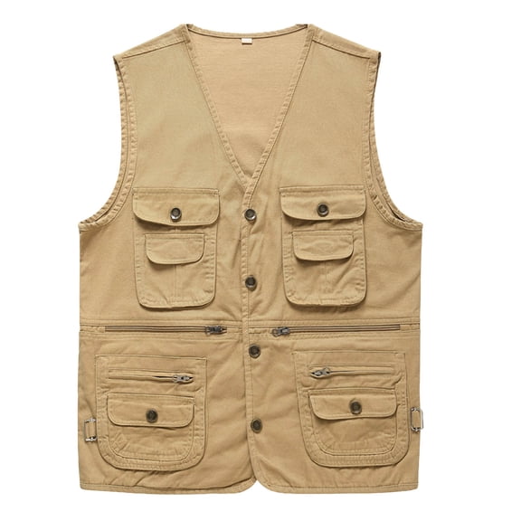 uikmnh Vests for Men Men's Functional Outdoor Leisure Vest for Spring Autumn Seasons with Multiple Utility Pockets Size:L
