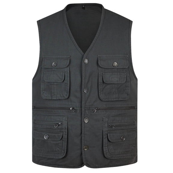 uikmnh Vests for Men Men's Functional Outdoor Leisure Vest for Spring Autumn Seasons with Multiple Utility Pockets Size:L