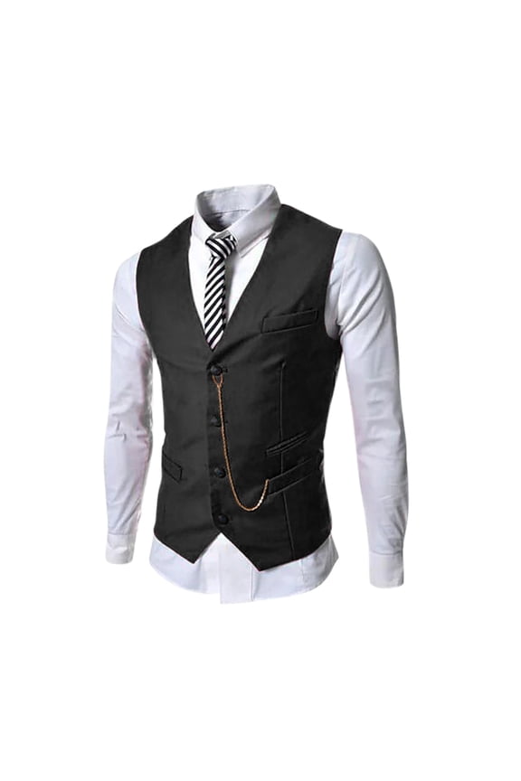 Vests for Men Men's Metal Chain Slim Fit Business Casual Vest Outerwear for Modern Style Size:2XL