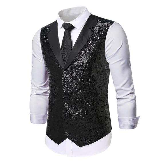 uikmnh Vests for Men's Autumn Shiny Beaded Double Performance Vest for Stage and Fashion Outerwear Size:S