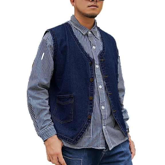 uikmnh Vests for Men's Denim Vest Sleeveless Jacket Casual Loose Fit Outdoor Wear Comfortable Trucker Style Design Size:M