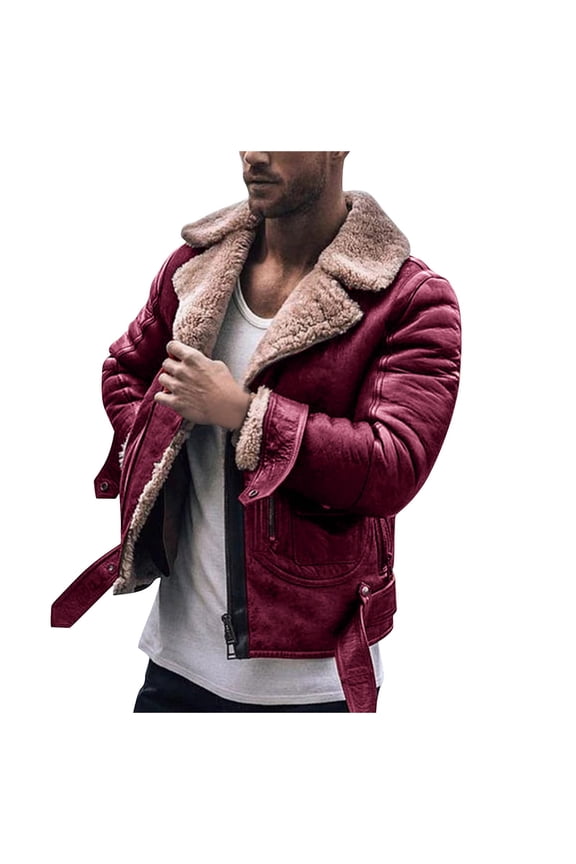 Winter Jackets for Men European and Men's Personality Street Retro Plus Velvet Solid Color Motorcycle Washed Leather Jacket Jacket Size:3XL