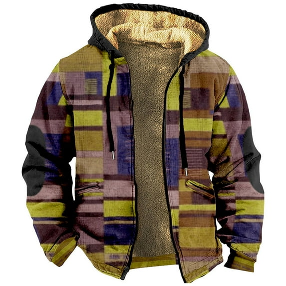 uikmnh Winter Jackets for Men Fall and Winter Men'S Color Block Hooded Long Sleeve Pocket Plus Size Sweatshirt Jacket Padded Clothing Size:L