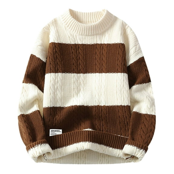 uikmnh Winter Sweaters for Men O Neck Knitwear Pullover Male Striped Sweater Loose Knitted Trend Top Mens Clothing