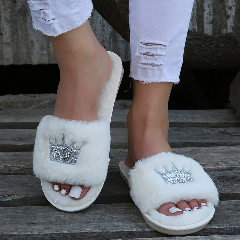 Fur Slides Women Summer Furry Slippers Fluffy Home Shoes Ladies