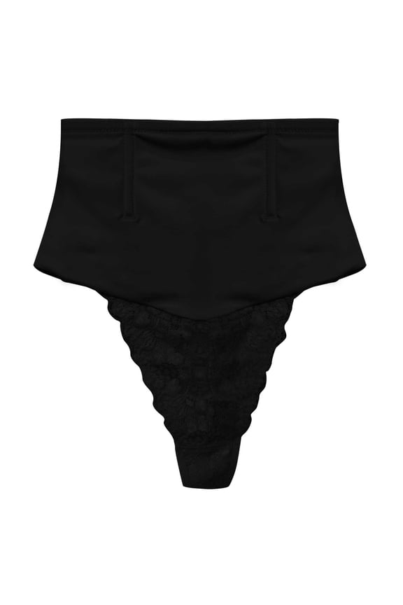 Women's High Waist Shaping Thong Seamless Lace Trim Soft Comfort Panty Size:L