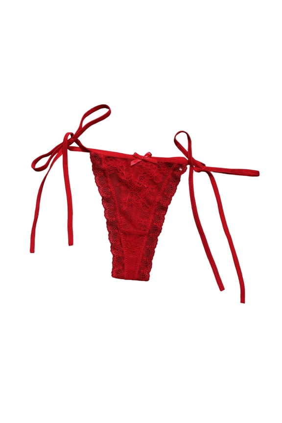 Women's Low Rise Lace Thong T-Back Tie Side Straps Hollow Out Design Soft Stretch Breathable Comfort Daily Underwear Size:M