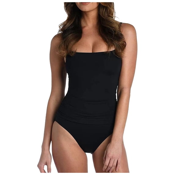 uikmnh Women's Solid Color One Piece Swimsuit Ruched Side Spaghetti Strap Swimwear Size:XL