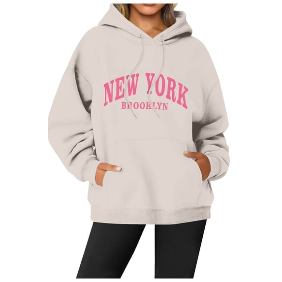 uikmnh cute hoodies for women Women's Letter Print Hoodie Long Sleeve Pullover with Pockets Casual Streetwear Sweatshirt for Everyday Comfort Size:M