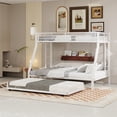 thumbnail image 1 of Kdymod Twin-XL over Queen Bunk Bed with Twin Trundle, Triple Bunk Bed with Ladder & Safety Guardrail, Space-Saving 3-Bed Bunk Bed Frame for Teens and Adults, No Box Spring Needed, White, 1 of 10