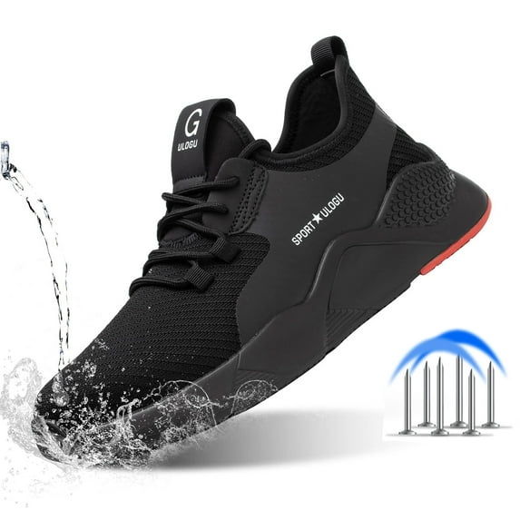 ulogu Anti-puncture Safety Toe Shoes for Men Women Waterproof Industrial Work Shoes Non-slip Steel Toe Shoes Construction Composite Toe Shoes (Men Size 5, Black)