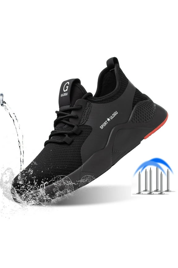 Anti-puncture Safety Toe Shoes for Men Women Waterproof Industrial Work Shoes Non-slip Steel Toe Shoes Construction Composite Toe Shoes (Men Size 10.5, Black)