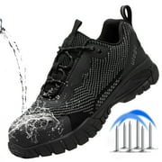 ulogu Anti-puncture Steel Toe Shoes for Men Women Waterproof Industrial Non-slip Composite Toe Shoes Construction Work Safety Shoes Size 13,Black