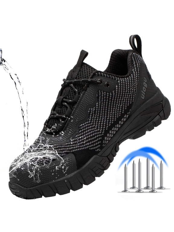 Anti-puncture Steel Toe Shoes for Men Women Waterproof Industrial Non-slip Composite Toe Shoes Construction Work Safety Shoes (Size 13,Black)