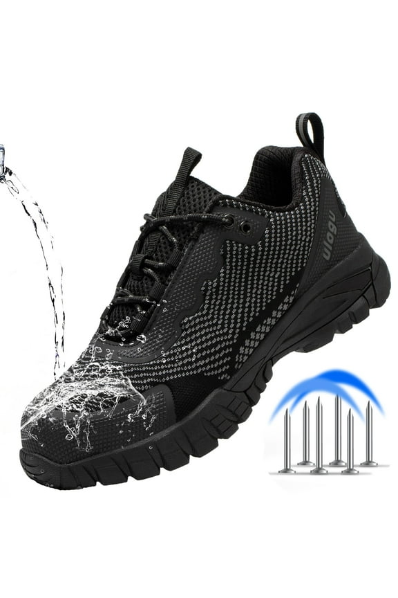 Anti-puncture Steel Toe Shoes for Men Women Waterproof Industrial Non-slip Composite Toe Shoes Construction Work Safety Shoes (Size 14,Black)