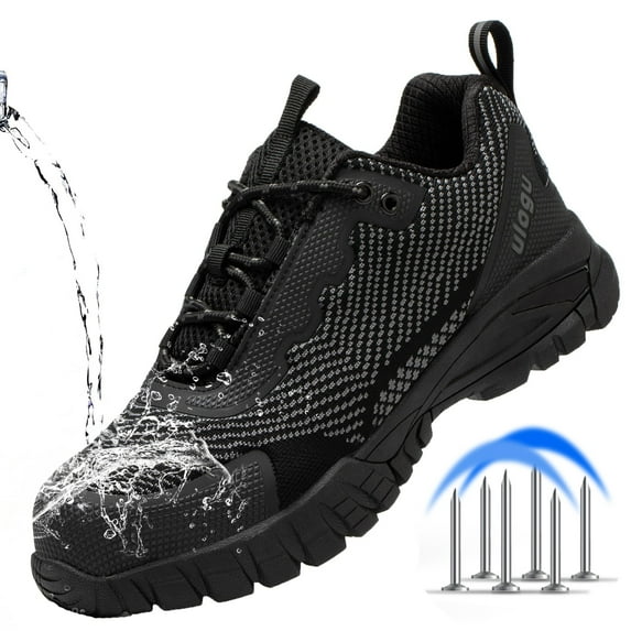 ulogu Anti-puncture Steel Toe Shoes for Men Women Waterproof Industrial Non-slip Composite Toe Shoes Construction Work Safety Shoes (Size 8,Black)