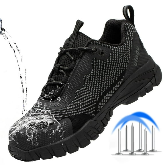 ulogu Anti-puncture Steel Toe Shoes for Men Women Waterproof Industrial Non-slip Composite Toe Shoes Construction Work Safety Shoes (Size 9.5,Black)