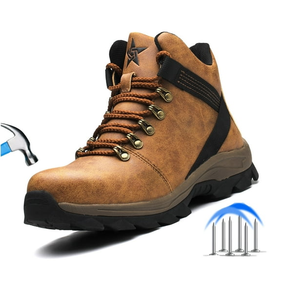 ulogu Steel Toe Boots for Men Women Waterproof Non Slip Puncture Proof Industrial Construction Safety Boots (Men Size 12, Brown )