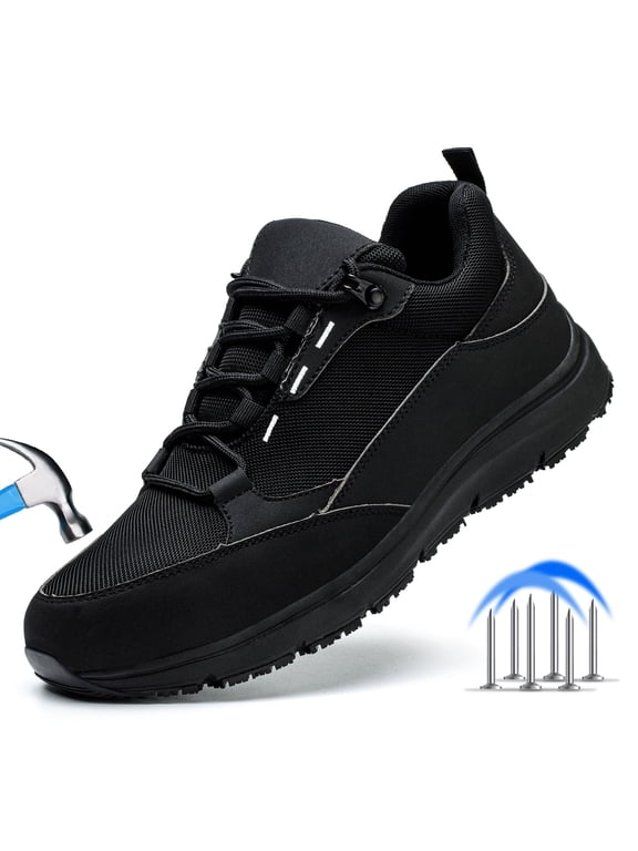 Steel Toe Shoes for Men Women Lightweight Sneakers Men's Slip Resistant Waterproof Work Shoes Anti Puncture Safety Shoes for Men Women (Size 7, Black)