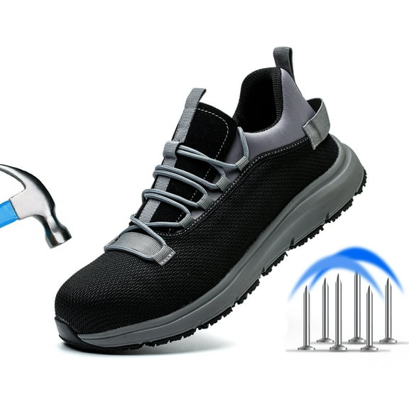 ulogu Steel Toe Shoes for Men Women Lightweight Sneakers Waterproof Non-Slip Work Shoes Puncture Proof Safety Shoes (Men Size 13, Gray)