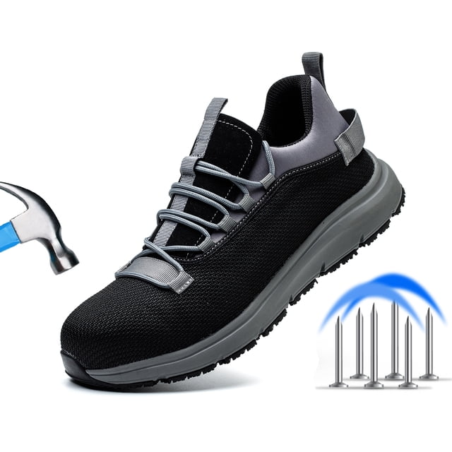 ulogu Steel Toe Shoes for Men Women Lightweight Sneakers Waterproof Non-Slip Work Shoes Puncture Proof Safety Shoes (Men Size 8.5, Gray)