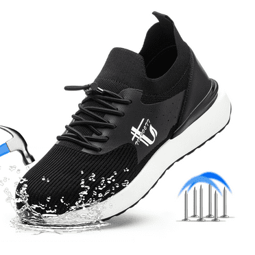 ulogu Steel Toe Shoes for Men Women Lightweight Sneakers Waterproof Non-Slip Work Shoes Puncture Proof Safety Shoes (Men Size 10, Black/White)