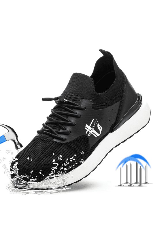 Steel Toe Shoes for Men Women Lightweight Sneakers Waterproof Non-Slip Work Shoes Puncture Proof Safety Shoes (Men Size 11, Black/White)