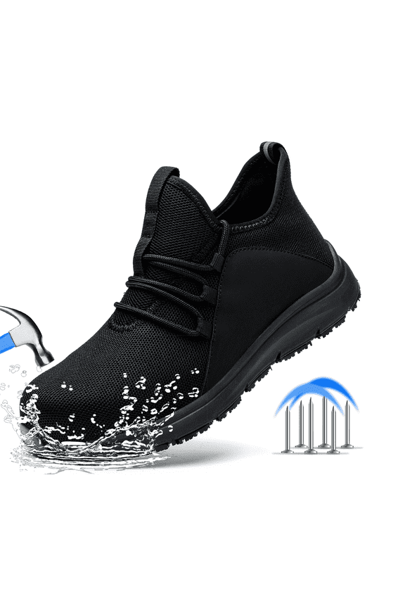 Steel Toe Shoes for Men Women Non Slip Sneakers Puncture Proof Safety Shoe Waterproof Steel Toe Work Shoes (Men Size 4, Black)