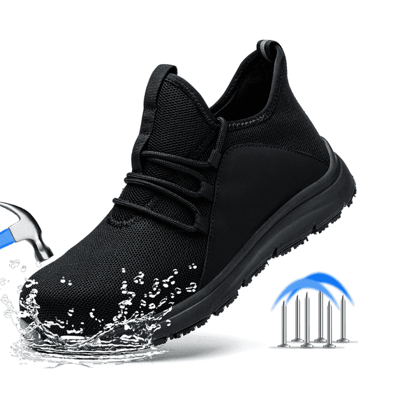 ulogu Steel Toe Shoes for Men Women Non Slip Sneakers Puncture Proof Safety Shoe Waterproof Steel Toe Work Shoes (Men Size 6.5, Black)
